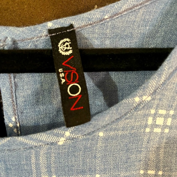 Ladies Vision Maternity Top, Size Medium, blue-grey and white, 2 big ruffles - Picture 3 of 4